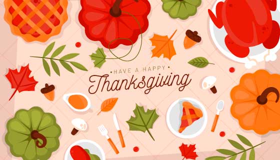 俯视美味食物感恩节背景矢量素材(AI/EPS)