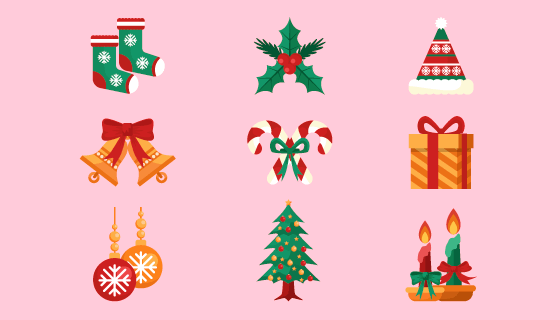 扁平风格圣诞节元素矢量素材(AI/EPS/PNG)