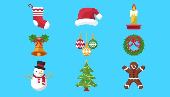 扁平风格圣诞节元素矢量素材(AI/EPS/PNG)