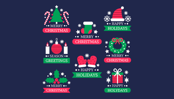 扁平风格圣诞节徽章矢量素材(AI/EPS/PNG)