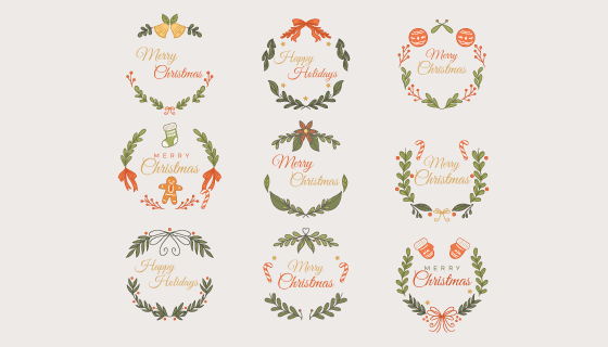 手绘风格圣诞节徽章矢量素材(AI/EPS/PNG)