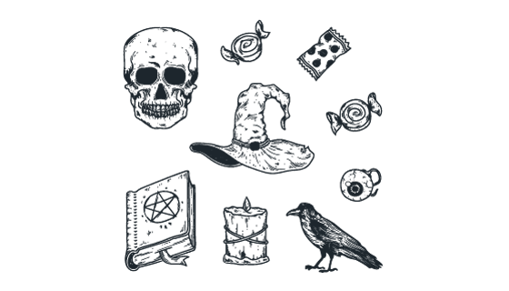 手绘黑白万圣节元素矢量素材(AI/EPS/PNG)