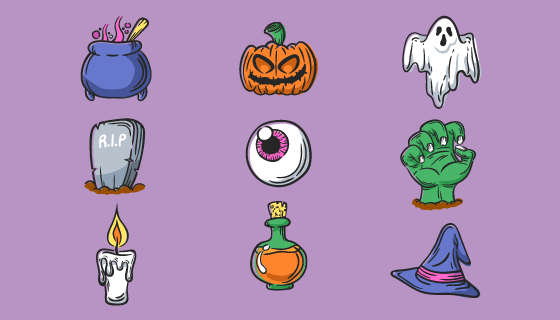 手绘风格万圣节元素矢量素材(AI/EPS/PNG)