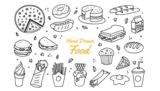 手绘黑白线条食物矢量素材(AI/EPS/PNG)