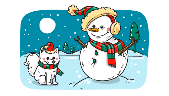 手绘雪人小狗圣诞节背景矢量素材(AI/EPS/PNG)