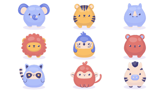 卡通动物集合矢量素材(AI/EPS/PNG)