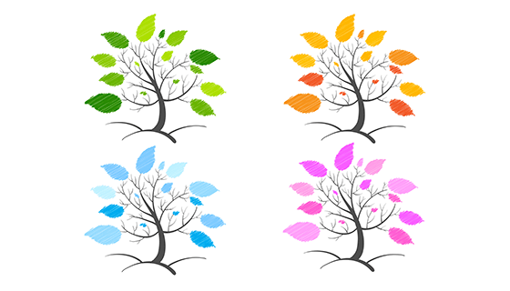 4棵不同颜色树叶的树矢量素材(EPS)