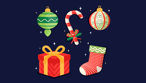 手绘逼真的圣诞节元素矢量素材(AI/EPS/PNG)