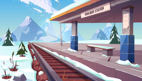 冬季雪景火车站插图矢量素材(EPS)