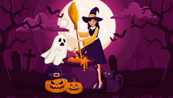 可爱的万圣节女巫矢量素材(AI/EPS)