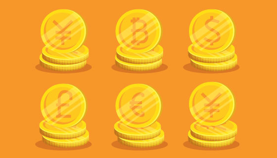 黄金钱币集合矢量素材(EPS/PNG)