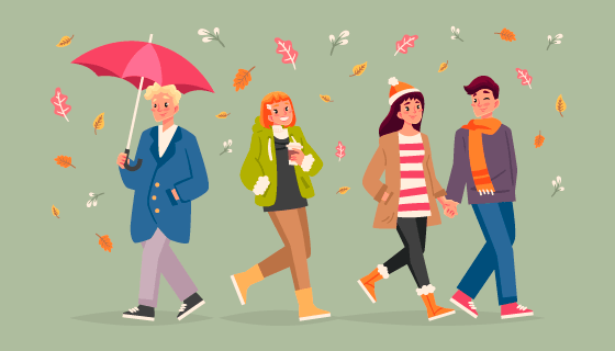 手绘风格秋季人物矢量素材(AI/EPS/PNG)