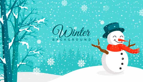 大雪中的雪人冬天背景矢量素材(AI/EPS)