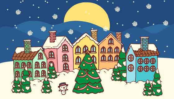 手绘风格圣诞小镇矢量素材(AI/EPS)