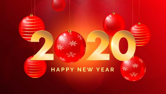 红色圣诞球新年快乐矢量素材(AI/EPS)