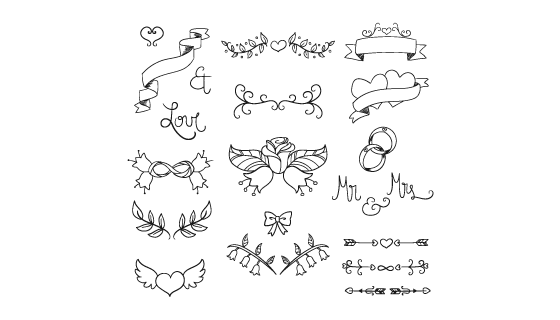 手绘黑白婚庆饰品矢量素材(AI/EPS/PNG)