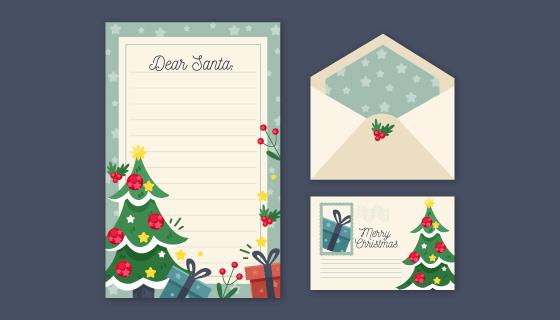 圣诞节信封信纸明信片矢量素材(AI/EPS/PNG)