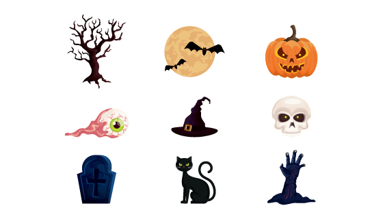 九个万圣节元素矢量素材(EPS/PNG)