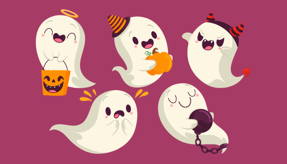 可爱的万圣节幽灵矢量素材(AI/EPS/PNG)