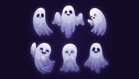 可爱的白色幽灵矢量素材(AI/EPS/PNG)