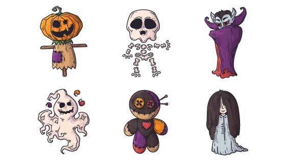 手绘万圣节怪物矢量素材(AI/EPS/PNG)