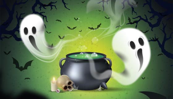 熔炉和幽灵设计万圣节背景矢量素材(AI/EPS)