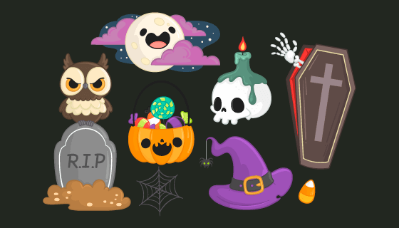 手绘万圣节元素矢量素材(AI/EPS/PNG)