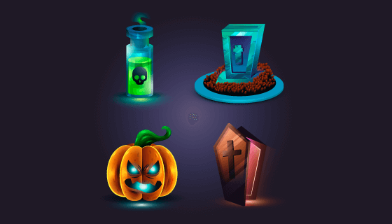 逼真卡通的万圣节元素矢量素材(AI/EPS/PNG)