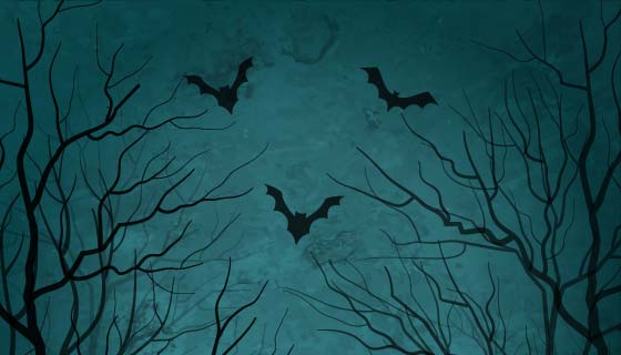 万圣节枯树和蝙蝠背景矢量素材(EPS)