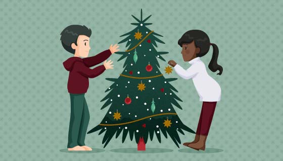 装饰圣诞树的小朋友矢量素材(AI/EPS)