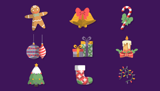 扁平风格圣诞节元素矢量素材(AI/EPS/PNG)