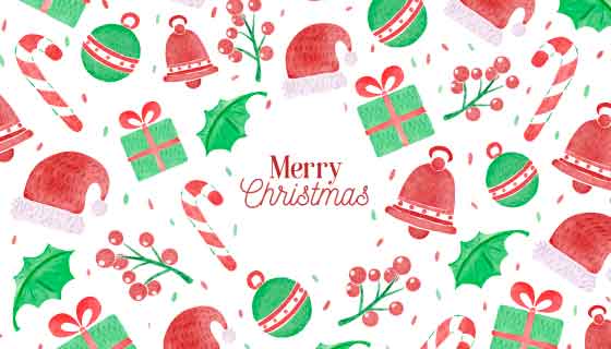 水彩风格圣诞节元素背景矢量素材(AI/EPS/PNG)