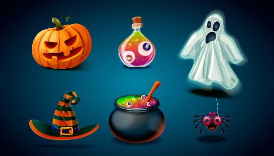 逼真卡通的万圣节元素矢量素材(AI/EPS/PNG)
