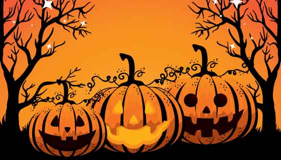 南瓜和枯树万圣节矢量素材(EPS)