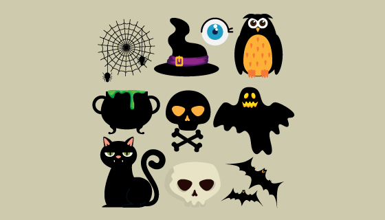 扁平风格万圣节元素矢量素材(EPS/PNG)