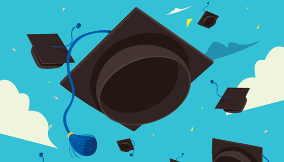 毕业帽与天空背景矢量素材(EPS/AI)