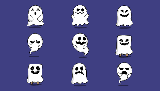 手绘风格万圣节幽灵矢量素材(AI/EPS/PNG)