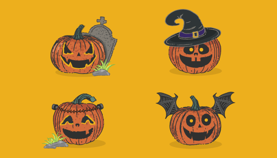 手绘万圣节南瓜矢量素材(AI/EPS/PNG)