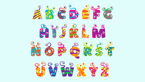 可爱的万圣节怪物字母矢量素材(AI/EPS/PNG)