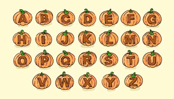 可爱的万圣节南瓜字母矢量素材(AI/EPS/PNG)