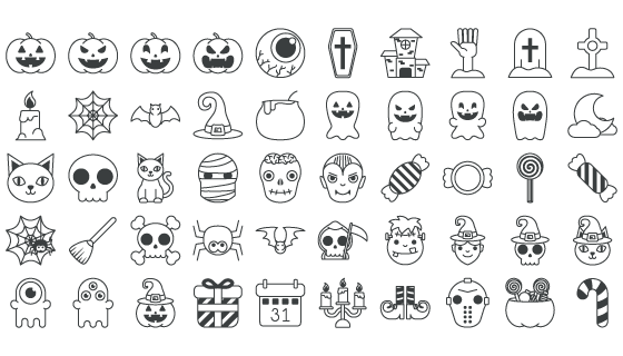 万圣节黑白线条图标矢量素材(EPS/PNG)