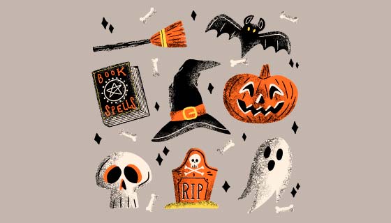 手绘风格万圣节元素矢量素材(AI/EPS/PNG)