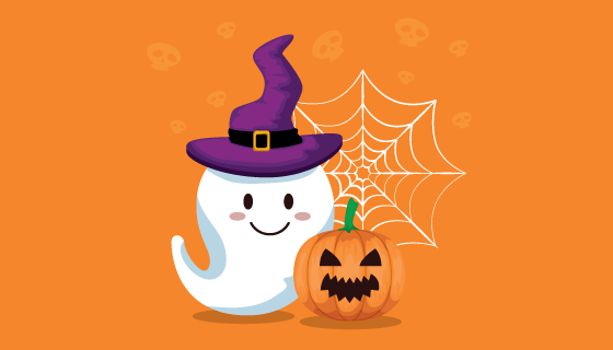 可爱幽灵和南瓜圣诞节矢量素材(EPS)