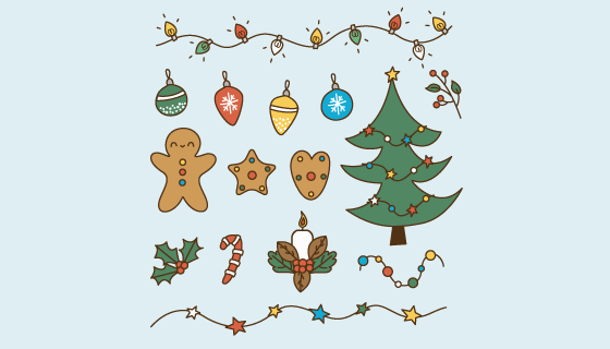 手绘圣诞节元素矢量素材(AI/EPS/PNG)