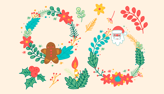 手绘风格圣诞节花圈矢量素材(AI/EPS/PNG)