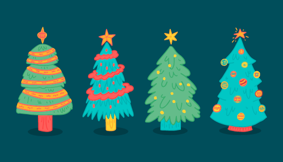 手绘风格圣诞树矢量素材(AI/EPS/PNG)