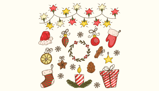 手绘圣诞节元素矢量素材(AI/EPS/PNG)