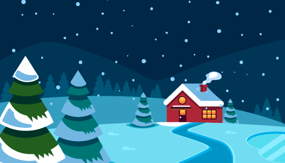 扁平风格冬天下雪景观矢量素材(AI/EPS)