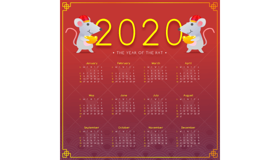 老鼠捧元宝2020年日历矢量素材(AI/EPS)