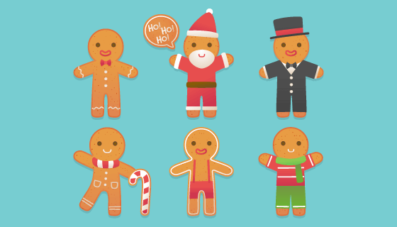 扁平风格姜饼人饼干矢量素材(AI/EPS/PNG)